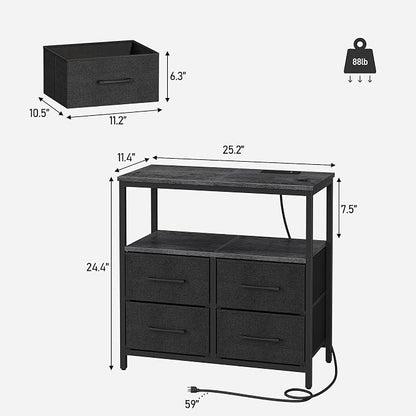 TUTOTAK Large Night Stand with Charging Station, Nightstand with USB and Type-C Port, Bedside Table with Cloth Drawers, End Table for Livingroom, Bedroom, Charcoal Grey TB01BY081