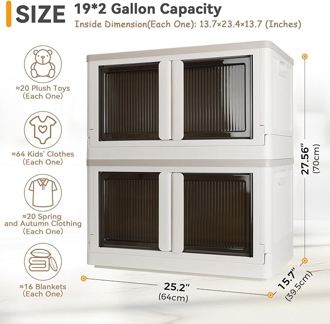 Storage Box, Cabinet with Lids, Extra Large Useful Box, 19 Gallons (72L) Capacity (Each One), 2 Packs, Collapsible, Installation Free, Nice for Home Organization