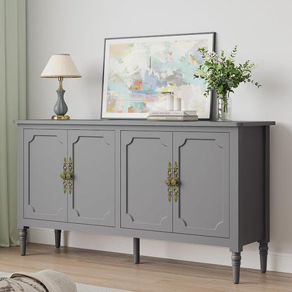 RoyalCraft 118" Buffet Cabinet with Storage, Vintage Sideboard with Adjustable Shelves, Mid Century Modern Painted Credenza Coffee Bar for Kitchen, Dining Room, Entryway, Living Room, Dove Gray