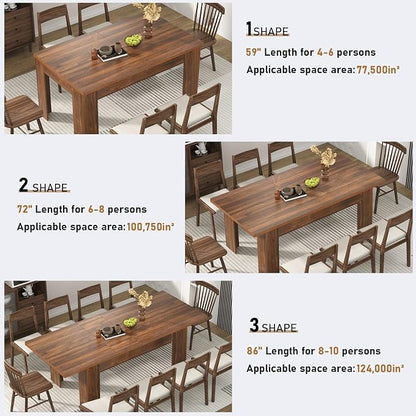59"-86" Extendable Dining Table for 6-10 Person, Wooden Dining Room Table, Modern Extendable Table for Gatherings, Meeting for Small Kitchens, Dining Office Areas(Walnut)