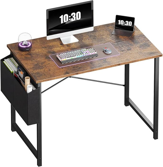 OLIXIS Small Computer Desk, 40 Inch Home Office Desks, Writing Study Craft Work Gaming Table, Computer Workstation for Bedroom Small Spaces with Storage Bag, Rustic Brown