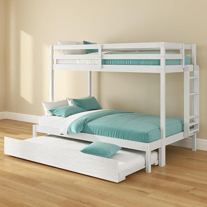 Grain & Grove Bear Twin Over Full Bunk Bed with Storage Drawers, Sturdy Bunk Bed Frame for Kids, Plywood Bunk with Ladder, Guardrail, and Slats, No Box Spring Required, Brushed White