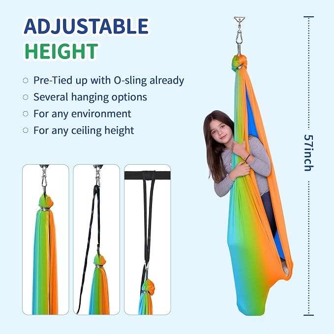 OUTREE Double Layer Therapy Swing with 360 Swivel Hanger, Healing & Relaxing Cuddle Swing for Kids and Adults with Autism, ADHD, Sensory Processing Disorder (Orange-Green Gradient)