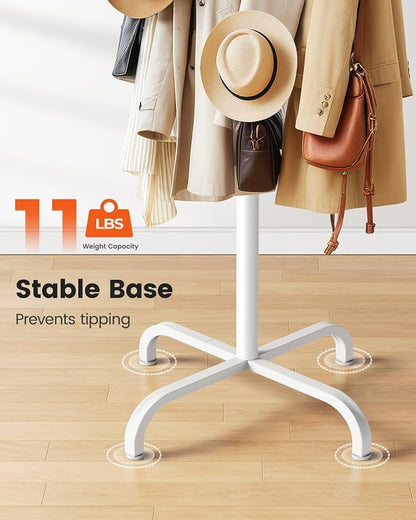 Pipishell Coat Rack with 14 Hooks, Freestanding Coat Rack Stand for Entryway, Hallway, Bedroom, and Office, Metal Coat Tree & Hat Rack for Coats, Hats, and Bags, White