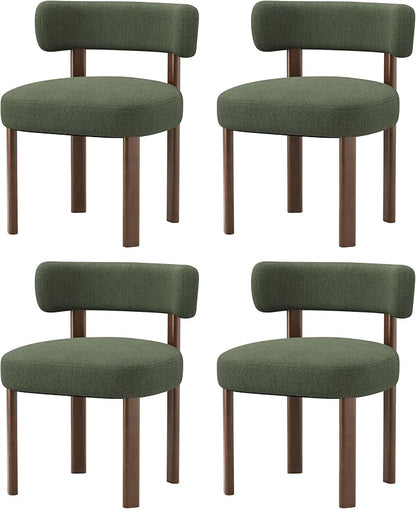 Wooden Dining Chairs Set of 4, Upholstered Kitchen Chairs with Solid Wood Legs, Mid Century Dining Room Chair with Ergonomic Curved Backrest for Kitchen Dining Vanity, Green