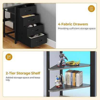ADORNEVE Twin Over Full Bunk Bed with Desk, Bunk Beds Twin Over Full Size with Charging Station & Led Lights, Storage Drawers & Shelves, Loft Bed with Safety Guardrail & Ladder for Kids/Teens, Grey