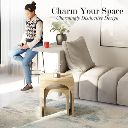 Relso Arch Duo Solid Mango Wood Nesting Tables for Living Room Set of 2 | Stylish Sustainable Design Nesting Side Tables | Unique Arched Cutouts Nesting Stools | Mid Century Nesting Tables