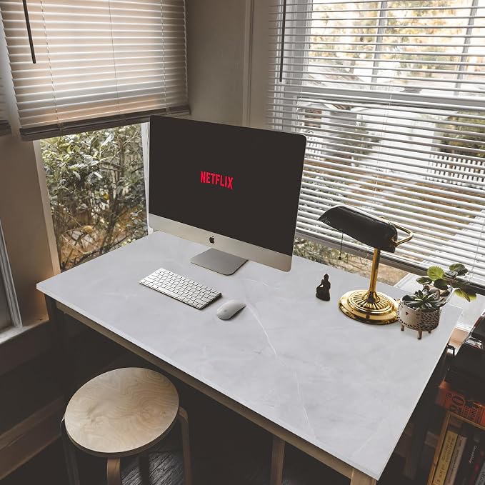 Kaboon Universal Tabletop 59.1"x23.62", Solid One-Piece Melamine Table Top, Double Desk L-Desk DIY, Home and Office Countertop, White Rock