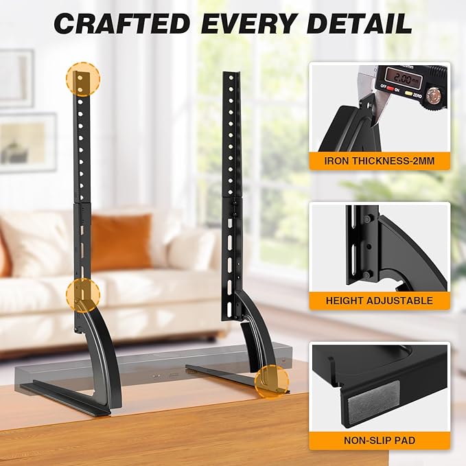 5Rcom TV Stand Mount, Universal TV Stand Tabletop for 22 to 65 inch Plasma LCD LED Flat Screen TVs, Strong TV Legs Holds up to 88lbs, Height Adjustable TV Base, Max VESA 800 x 500mm