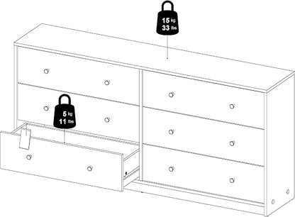 Tvilum Portland Black 3-Piece Bedroom Set - 6 Drawer Double Dresser and Nightstand Set of 2