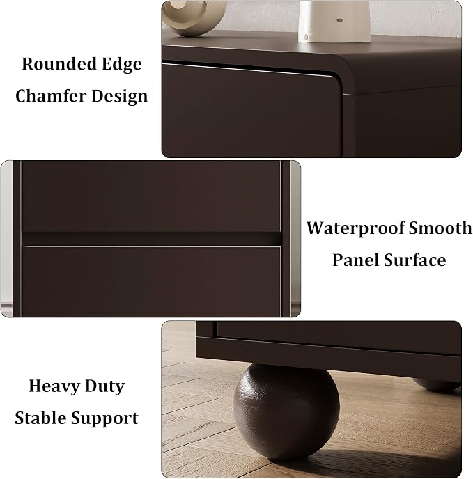 MAISONARIA Mid-Century 3-Piece Dresser Bedroom Set, 6 Drawer Dresser & 2 Drawer Nightstands with Curved Profile Design & Handle Free, Wood Chest of Drawers for Bedroom, Living Room, Hallway, Brown