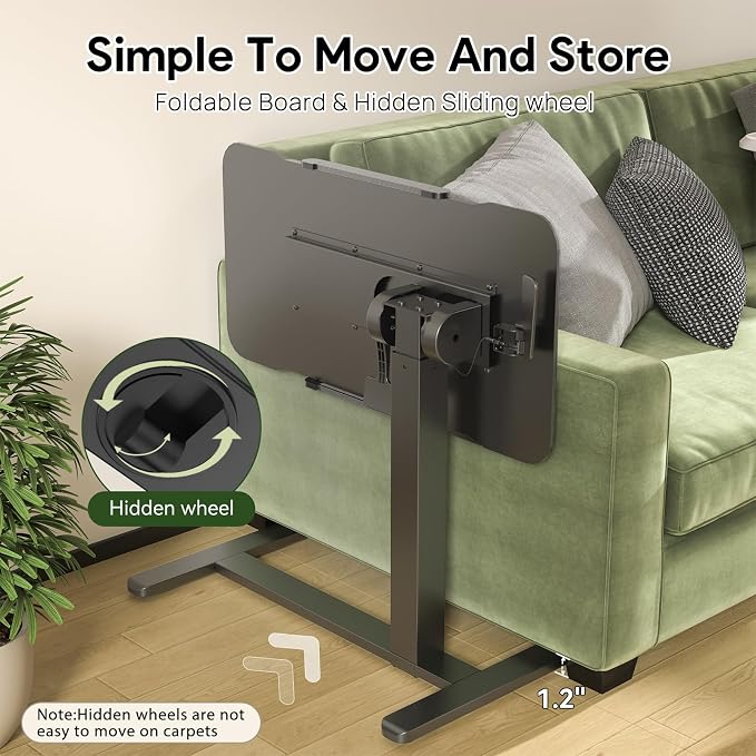 Gibbon Mounts 32inch Rolling Laptop Desk, Mobile Standing Desk Height Adjustable, 180° Tiltable Overbed Bedside Table, Portable Computer Desk with Lockable Wheels, Foldable Laptop Cart, Black