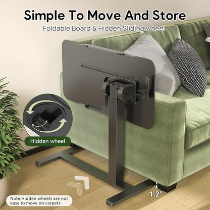 Gibbon Mounts 32inch Rolling Laptop Desk, Mobile Standing Desk Height Adjustable, 180° Tiltable Overbed Bedside Table, Portable Computer Desk with Lockable Wheels, Foldable Laptop Cart, Black