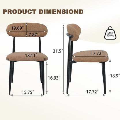 FREKEN Modern Upholstered Dining Chairs Set of 2, Mid-Century Metal Frame Linen Fabric Side Chair for Kitchen Dining Room, 350lbs Capacity, Brown