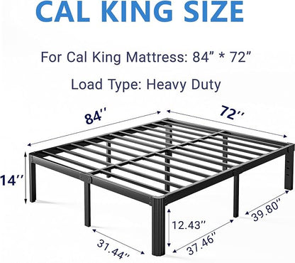 14 Inch High Platform California King Bed Frames No Box Spring Needed, Metal Cal King Bed Frame, Noise Free, Easy Assembly, Heavy Duty, Black
