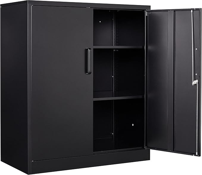 36" H Metal Garage Cabinet, 2 Doors Storage Cabinets, Steel Utility Tool Caninet, Short Locking Caninets with Adjustable Shelves, Black Lockable File Cabnet Cupboard for Home/Office/School/Shop