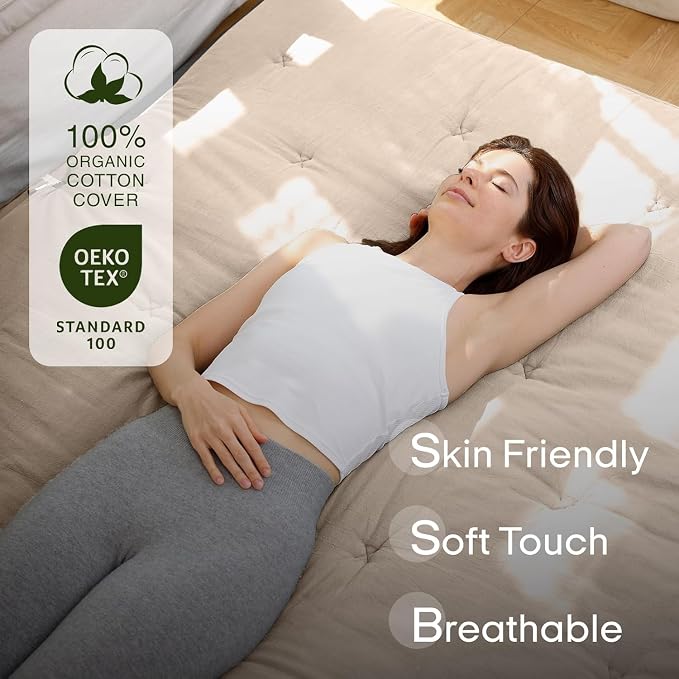 ZonLi Japanese Floor Futon Mattress King Size 76"x 80",100% Cotton Cover 4'' Thicken Tatami Mattress,Foldable Sleeping Pad,Portable Dormitory Tatami Mat,Roll Up Floor Lounger Bed for Adult (Khaki)