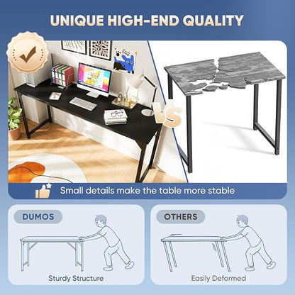 DUMOS 63 Inch Computer Desk Writing Gaming Study Work Large Desks for Bedroom Home Office with Metal Frame Simple Modern PC Compact Table Workstation, Wood Black