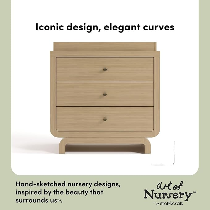 Storkcraft Santorini 3 Drawer Chest with Changing Topper (Driftwood) – GREENGUARD Gold Certified, Award-Winning Premium Wood Dresser for Baby & Kids Bedroom with Interlocking Drawer System