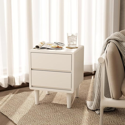 White Nightstand Solid Wood Nightstand,Small Night Stand with Drawers Wood Night Stand,Small Bedside Tables for Bedroom,Living Room,Office,White Bedside Table