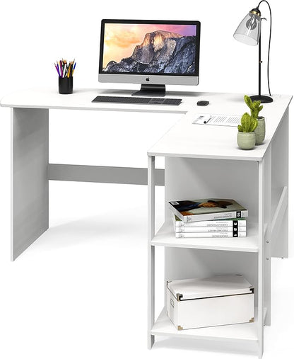 SHW 51 x 51 Inches L-Shaped Home Office Wood Corner Desk wtih Storage, White
