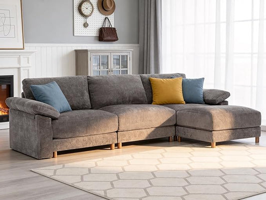 Oversized L Shaped Sectional Couch for Living Room, Extra Large Deep Seat Modular Sectional Sofa with Washable Covers, Modern Cloud Couch for Apartment, Bedroom (Gray, L Shape 4 Seat)