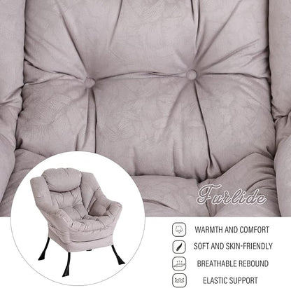 Furlide Lazy Chair with Ottoman, Modern Chair with Folding Footrest, Lounge Accent Chair, Comfortable Reading Chair, Oversized Armchairs for Bedroom, Study, Living Room, Courtyard (Light Grey)