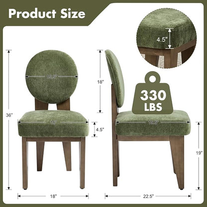 Hyfirm Mid-Century Modern Walnut Dining Chairs Set of 2, Vintage Green Wooden Kitchen Chairs, Retro Upholstered Velvet Cushioned Seat with Curved Backrest, Armless Accent Side Chair for Bedroom
