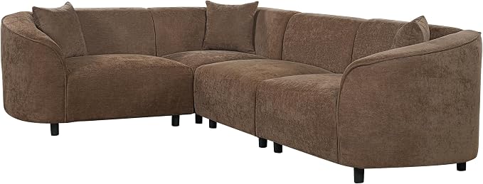 Merax 104" L-Shaped Curved Sofa, Comfy Upholstered Sectional Couch with Extra Deep Seats, Boucle Sofa for Living Room Apartment Office, Brown