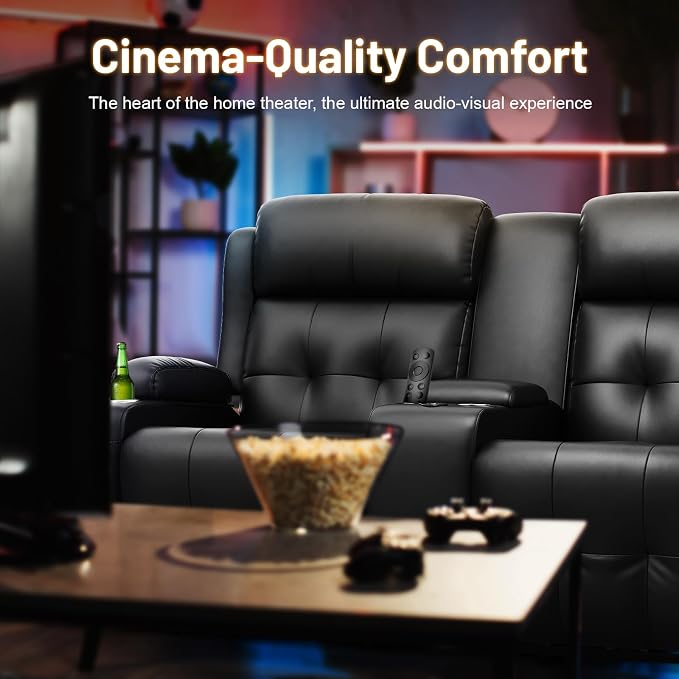 Loveseat Recliner Sofa, Home Theater Seating with Massage, Reclining Loveseats with Console, Wall Hugger RV Couch Movie Theater Chairs, RV Furniture Sofas with USB, Cup Holders, Drawer for Gaming Room