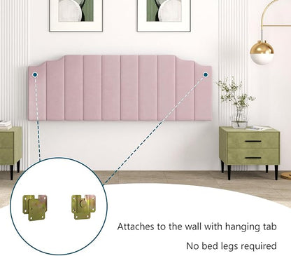 Befurtori King Size Headboard Only, Velvet Wall Mounted Headboard King for Adjustable Bed Modern Upholstered Head Board Easy Assembly, Pink