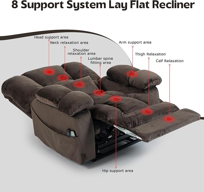 JIKFRIMA Big Man Recliner 500lbs Power Lift Recliner Chair for Big Tall Elderly Adults Oversized Lay Flat Lift Recliner with Extended Footrest,Heat Massage,Flip Arm Storage Cup Holders,USB Type C