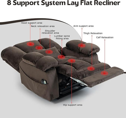JIKFRIMA Big Man Recliner 500lbs Power Lift Recliner Chair for Big Tall Elderly Adults Oversized Lay Flat Lift Recliner with Extended Footrest,Heat Massage,Flip Arm Storage Cup Holders,USB Type C