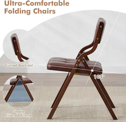 6-Pack Folding Dining Chairs with Cushion,Faux Leather Padded Foldable Dining Chairs,Portable Wooden Folding Chairs for Dining Rooms Kitchen Wedding and Party Indoor Brown