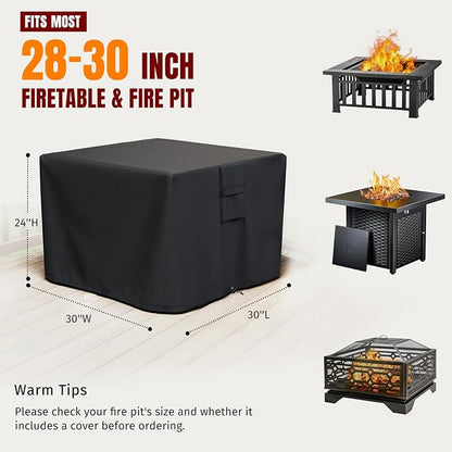 SHINESTAR Fire Pit Cover Square, Fits for 28-30 Inch Fire Pit Table, 600D Heavy Duty Fabric, Waterproof and Windproof, 30 x 30 x 24 Inches, Black
