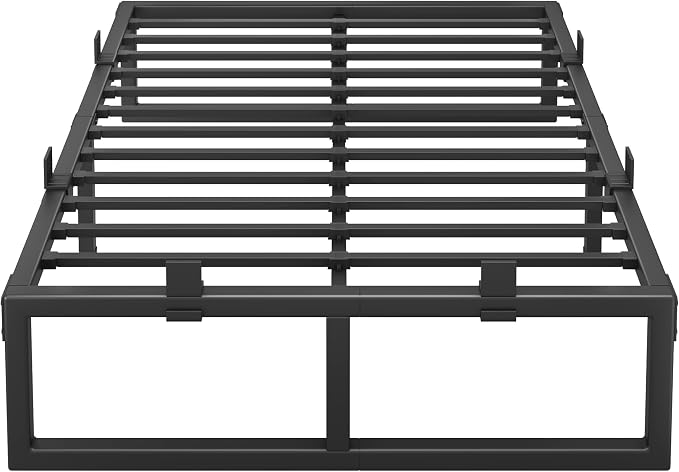 Queen Bed Frame, 16 Inch Metal Platform Bed Frames with Squeak Free U-Slot Design, 6 Non-Slip Guards, 3500lbs Heavy Duty Steel Slat Support, No Box Spring Needed, Under Bed Storage, Black