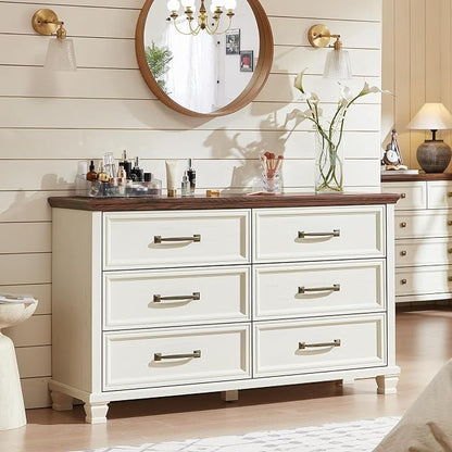 SAVOR LIFE Farmhouse Dresser and Nightstand Sets of 3 Piece, 6 Drawer Dresser and 2 Drawer Nightstand Set, Rustic Wood Bedroom Furniture Set for Home,Hallway,White