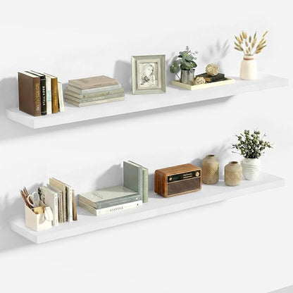 Vivelove 10 in Deep Floating Shelves for Wall, 47.2" x 10.2" x 1.5" Shelves for Room Wall Mounted, 1.5 Inch Thick Shelf for Bathroom Bedroom Kitchen Book Room, Modern Farmhouse Decor, Set of 2, White