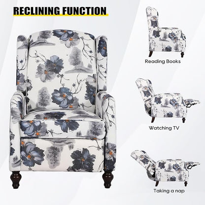 Wingback Recliner Chair with Massage and Heat, Tufted PU Leather Push Back Arm Chair for Living Room Vintage Recliner Chair with Remote Control, Padded Cushion, Backrest (Ink Blue-2)