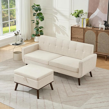 Tbfit Mid Century Modern Sofa, Loveseat Couch, Beige, Standard Sofa & Ottoman | linen fabric