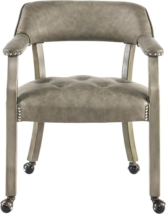 LEEMTORIG Set of 6 Dining Chairs with Casters and Arms, Large Rolling Dining Chairs with Wheels, Accent Poker Table Chairs, Solid Wood Office Desk Chairs, 26"D x 25.2"W x 31.5"H, Soft Grey SY-1318-UA