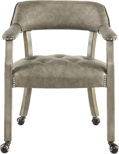 LEEMTORIG Set of 6 Dining Chairs with Casters and Arms, Large Rolling Dining Chairs with Wheels, Accent Poker Table Chairs, Solid Wood Office Desk Chairs, 26"D x 25.2"W x 31.5"H, Soft Grey SY-1318-UA