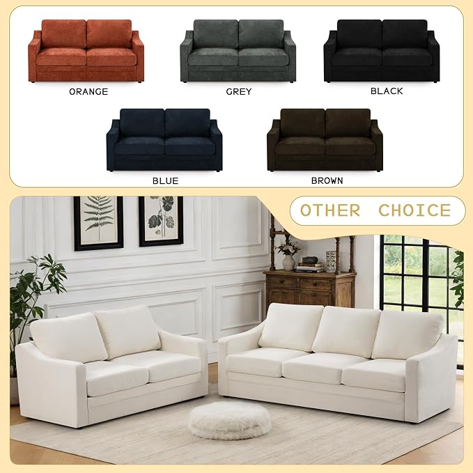 67” Chenille Loveseat Sofa w/Comfortable Back Cushions, Beige | Modern 2-Seat Couch w/Deep Seat Space, Upholstered 2 Seaters Sofa w/High Resiliency Foam for Living Room