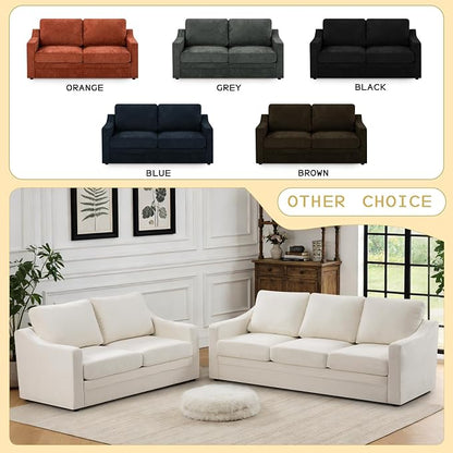 67” Chenille Loveseat Sofa w/Comfortable Back Cushions, Beige | Modern 2-Seat Couch w/Deep Seat Space, Upholstered 2 Seaters Sofa w/High Resiliency Foam for Living Room