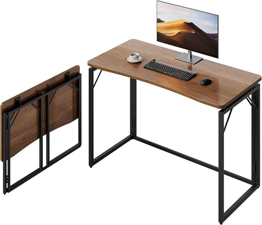 JOYMOOP 40" Folding Desk - Brown, No Assembly Middle Size Foldable Desk for Home, Office, Wooden Top Folding Computer Desk for Working, Writing, Studying