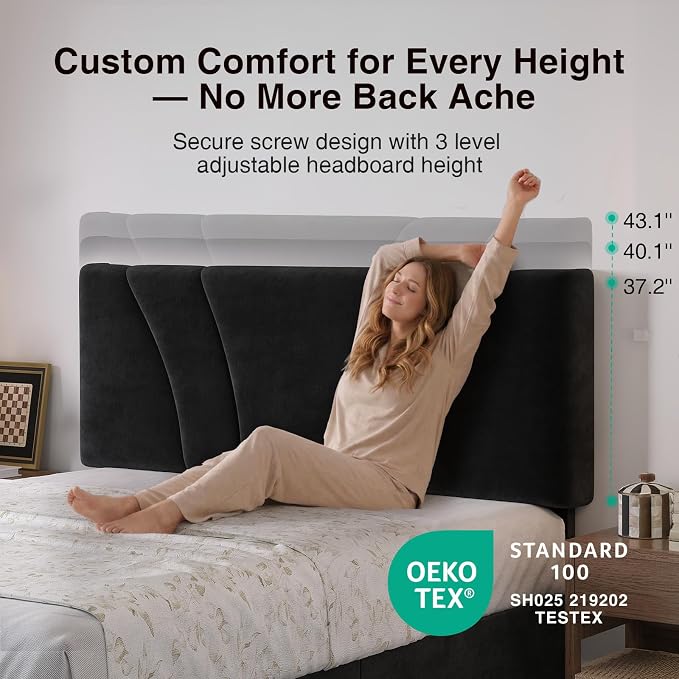 Novilla Full Size Bed Frame with Headboard, Full Size Bed Frame with Drawers, Full Bed Frame with LED Lights, Charging Station and Adjustable Headboard, No Box Spring Needed, Black Velvet