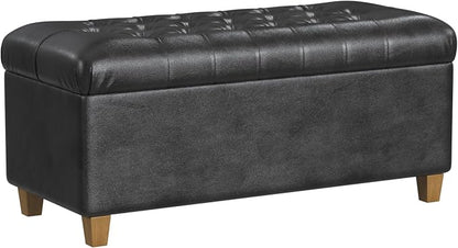 HomePop 40" Button Tufted Storage Bench - Black Faux Leather