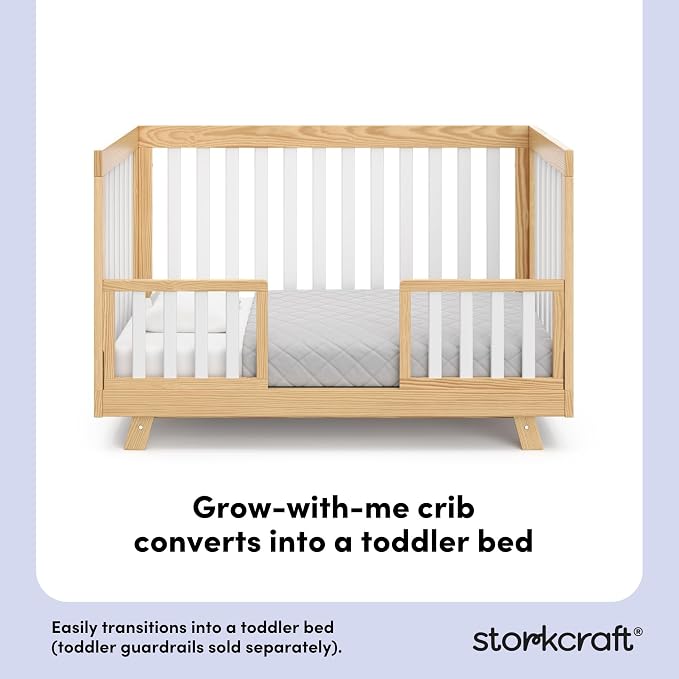 Storkcraft Beckett 3-in-1 Convertible Crib – GREENGUARD Gold Certified, Fits Standard Crib Mattress, Converts to Toddler Bed and Daybed, 4 Mattress Heights, Grow-with-Me Design (Natural and White)