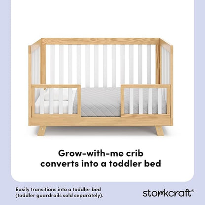 Storkcraft Beckett 3-in-1 Convertible Crib – GREENGUARD Gold Certified, Fits Standard Crib Mattress, Converts to Toddler Bed and Daybed, 4 Mattress Heights, Grow-with-Me Design (Natural and White)