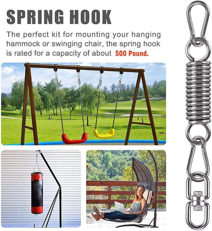 2 Pack Hammock Chair Hanging Kit Swing Spring Hardware, Heavy Duty Suspension Swivel Hanger Hook for Punching Bags, Heavy Bag, Hanging Chair, Swing Seat, Rocking Seat, Porch Swing, Garden